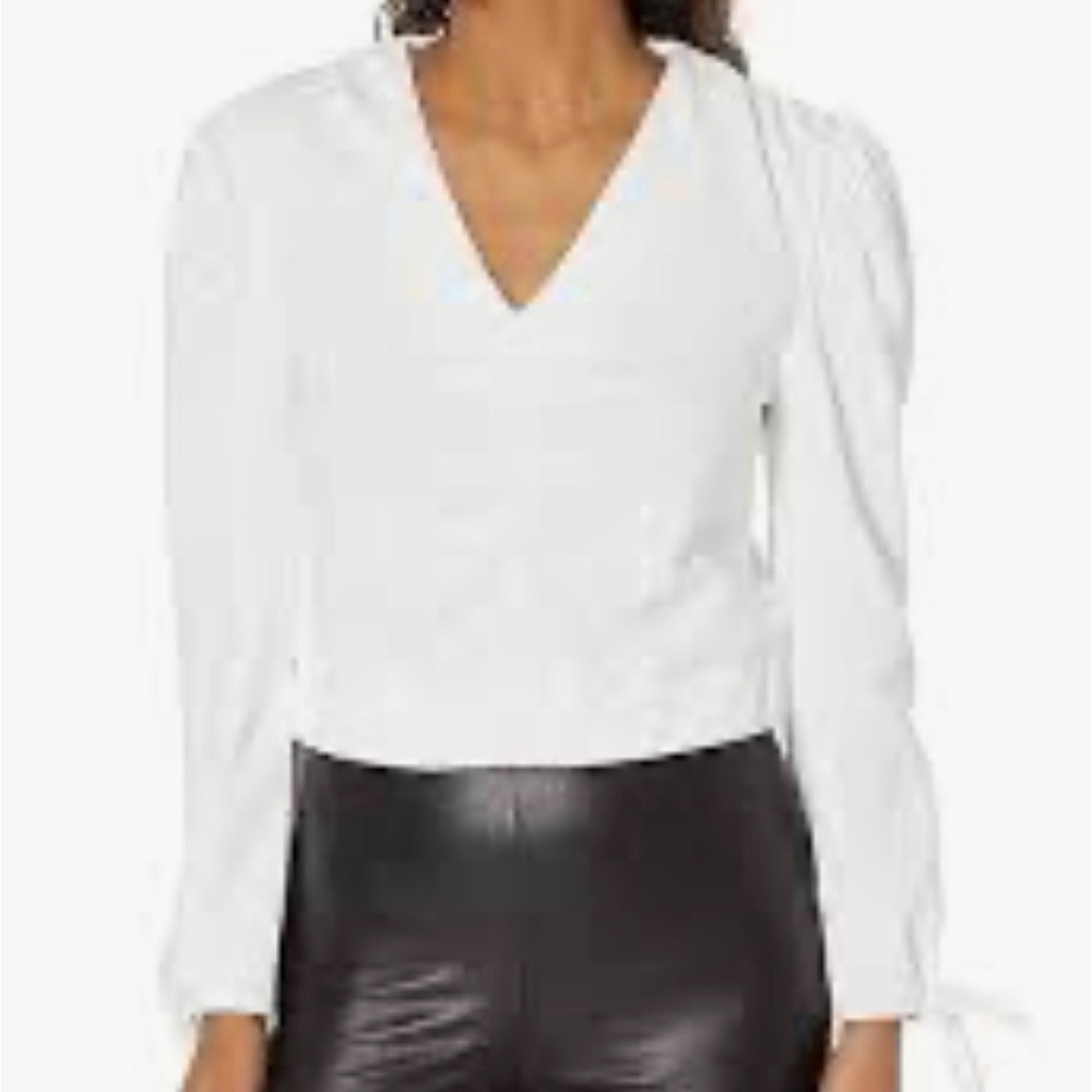 Kendall Kylie White Ruched V‎ Neck Long Sleeve Tie Cuff Crop Top XL